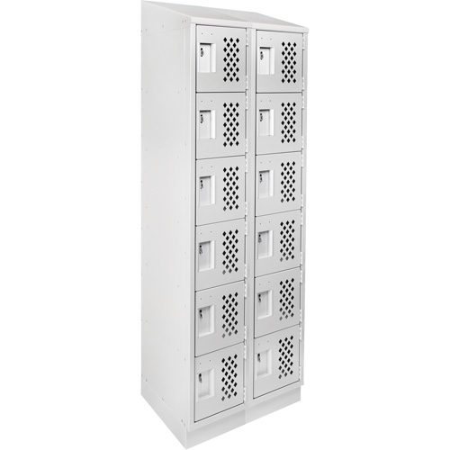 Assembled Lockerettes Clean Line Perforated Economy Lockers, 6 -tier, Bank of 2, 18" x 72" x 12", Steel Maritime Industrial Rubber