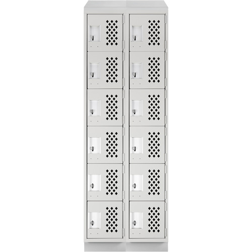 Assembled Lockerettes Clean Line Perforated Economy Lockers, 6 -tier, Bank of 2, 18" x 72" x 12", Steel Maritime Industrial Rubber