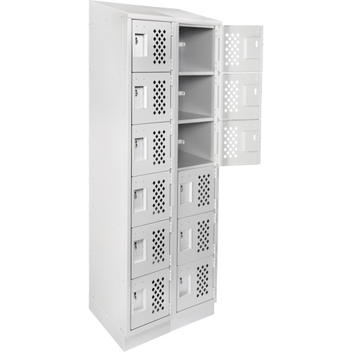 Assembled Lockerettes Clean Line Perforated Economy Lockers, 6 -tier, Bank of 2, 18" x 72" x 12", Steel Maritime Industrial Rubber