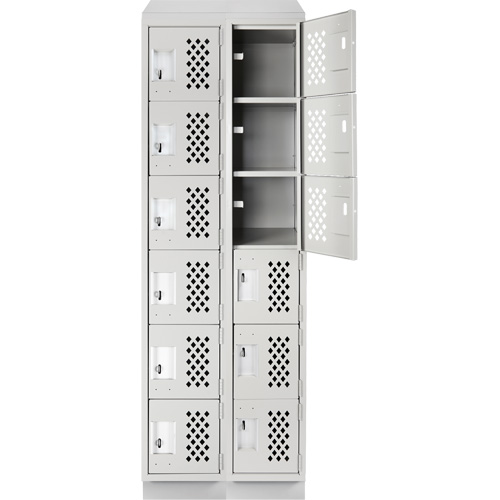 Assembled Lockerettes Clean Line Perforated Economy Lockers, 6 -tier, Bank of 2, 18" x 72" x 12", Steel Maritime Industrial Rubber