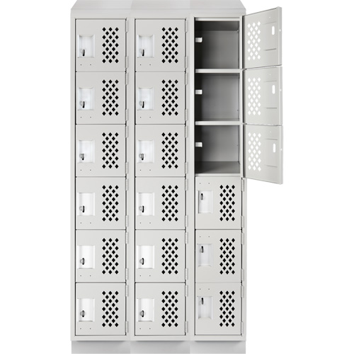 Assembled Lockerettes Clean Line Perforated Economy Lockers, 6 -tier, Bank of 3, 18" x 72" x 12", Steel Maritime Industrial Rubber