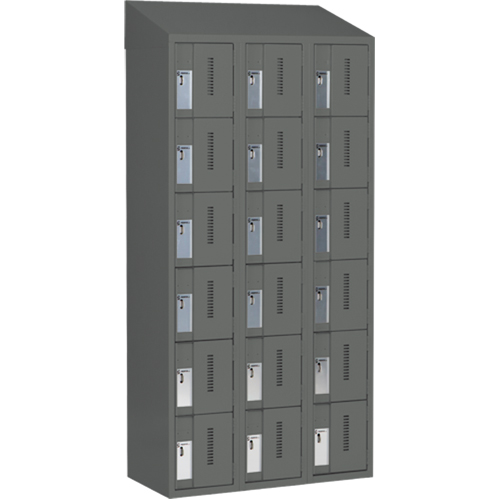 Concorde Heavy-Duty Lockers, 6 -tier, Bank of 3, 36" x 18" x 78", Steel, Charcoal, Welded (Assembled) Maritime Industrial Rubber