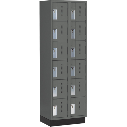 Concorde Heavy-Duty Lockers, 6 -tier, Bank of 2, 24" x 18" x 76", Steel, Charcoal, Welded (Assembled) Maritime Industrial Rubber