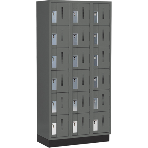 Concorde Heavy-Duty Lockers, 6 -tier, Bank of 3, 36" x 18" x 76", Steel, Charcoal, Welded (Assembled) Maritime Industrial Rubber