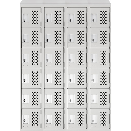 Assembled Clean Line Perforated Economy Lockers, 6 -tier, Bank of 4, 18" x 72" x 12", Steel Maritime Industrial Rubber
