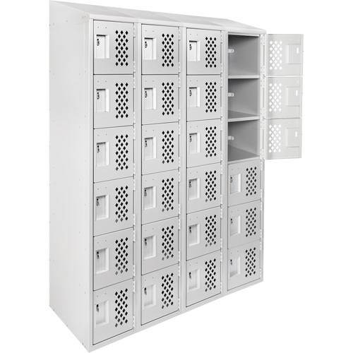 Assembled Clean Line Perforated Economy Lockers, 6 -tier, Bank of 4, 18" x 72" x 12", Steel Maritime Industrial Rubber
