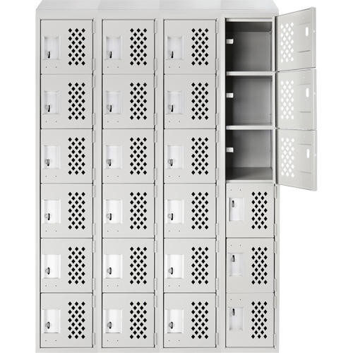 Assembled Clean Line Perforated Economy Lockers, 6 -tier, Bank of 4, 18" x 72" x 12", Steel Maritime Industrial Rubber