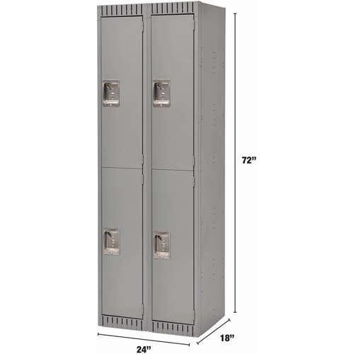 Lockers, 2 -tier, Bank of 2, 24" x 18" x 72", Steel, Grey, Rivet (Assembled) Maritime Industrial Rubber