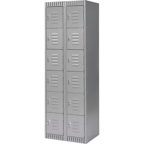 Lockers, 6 -tier, Bank of 2, 24" x 18" x 72", Steel, Grey, Knocked Down Maritime Industrial Rubber