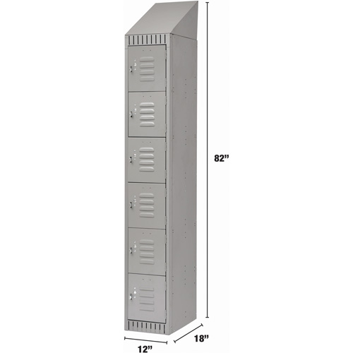 Lockers, 6 -tier, 12" x 18" x 82", Steel, Grey, Knocked Down Maritime Industrial Rubber