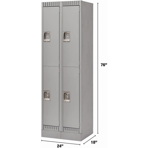 Lockers, 2 -tier, Bank of 2, 24" x 18" x 76", Steel, Grey, Knocked Down Maritime Industrial Rubber