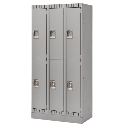 Assembled Lockers, 2 -tier, Bank of 3, 36" x 18" x 72", Steel, Grey, Rivet (Assembled) Maritime Industrial Rubber