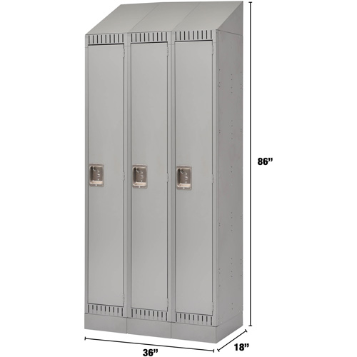 Lockers, Bank of 3, 36" x 18" x 86", Steel, Grey, Knocked Down Maritime Industrial Rubber