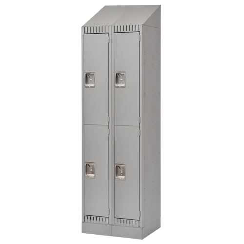 Lockers, 2 -tier, Bank of 2, 24" x 18" x 86", Steel, Grey, Knocked Down Maritime Industrial Rubber