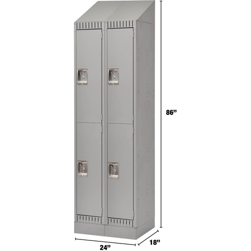 Lockers, 2 -tier, Bank of 2, 24" x 18" x 86", Steel, Grey, Knocked Down Maritime Industrial Rubber