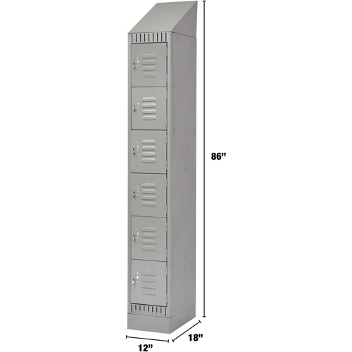 Lockers, 6 -tier, 12" x 18" x 86", Steel, Grey, Knocked Down Maritime Industrial Rubber