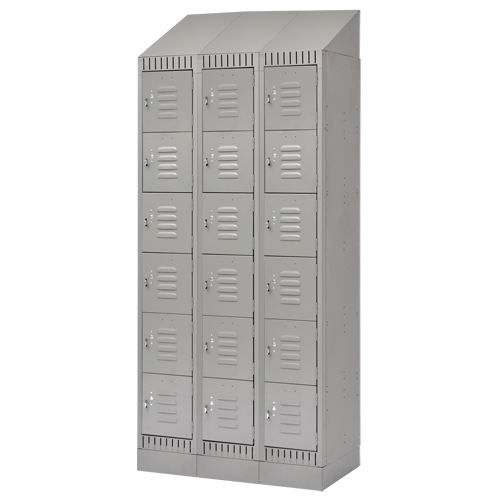 Lockers, 6 -tier, Bank of 3, 36" x 18" x 86", Steel, Grey, Knocked Down Maritime Industrial Rubber