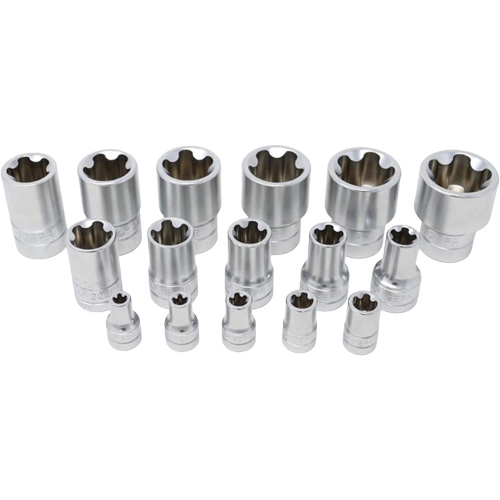 Jeu de douilles TORX EPR &agrave; 5 pans, 16 Morceaux, Prise de 1/4"/3/8"/1/2" Maritime Industrial Rubber