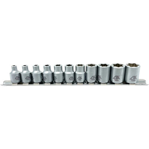 Flat-Cut E-"Star" Socket Set, 11 Pieces, 3/8" Drive Size Maritime Industrial Rubber