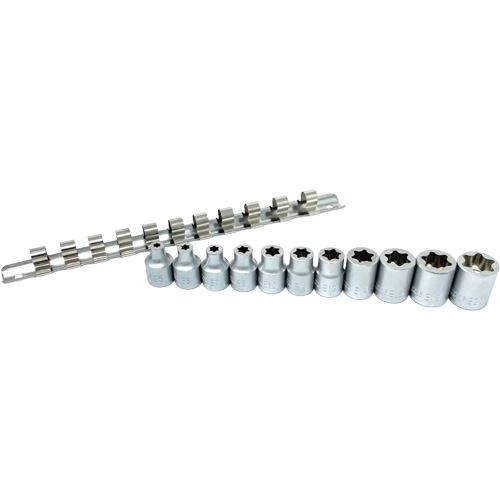 Flat-Cut E-"Star" Socket Set, 11 Pieces, 3/8" Drive Size Maritime Industrial Rubber