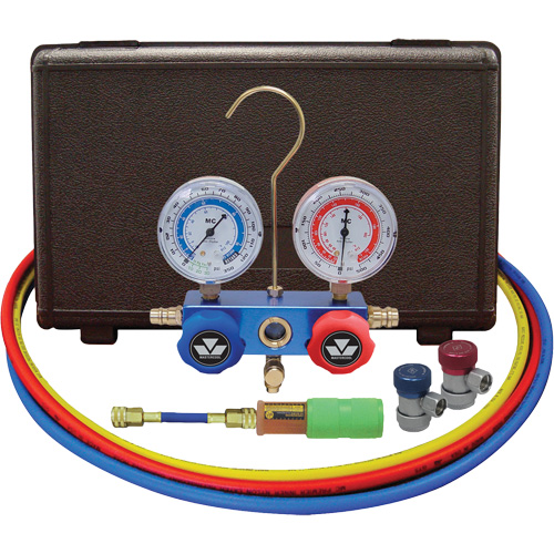 Automotive Manifold Gauge Set with Mini Dye Injector & Manual Couplers Maritime Industrial Rubber