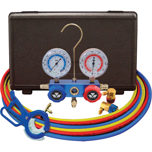 Dual Manifold Gauge Set with 3-in-1 Side Mount Can Tap Valve Maritime Industrial Rubber