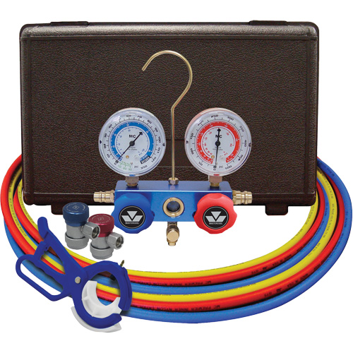 Dual Manifold Gauge Set with Manual Couplers & 3-in-1 Side Mount Can Tap Valve Maritime Industrial Rubber