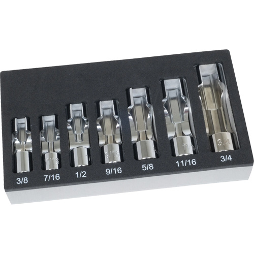 SAE Flare Nut Socket Set with Foam Tray, 7 Pieces, 3/8" Drive Size Maritime Industrial Rubber