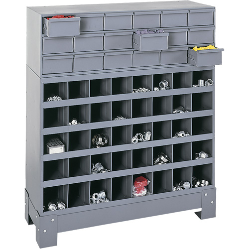 Modular Small Parts Storage Unit, Steel, 18 Drawers, 33-3/4" x 12-1/4" x 40-1/2", Grey Maritime Industrial Rubber