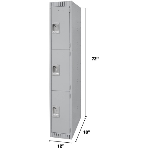 Lockers, 3 -tier, 12" x 18" x 72", Steel, Grey, Knocked Down Maritime Industrial Rubber