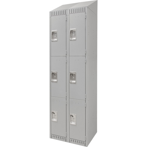 Lockers, 3 -tier, Bank of 2, 24" x 18" x 82", Steel, Grey, Knocked Down Maritime Industrial Rubber