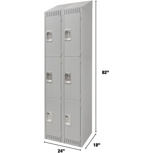 Lockers, 3 -tier, Bank of 2, 24" x 18" x 82", Steel, Grey, Knocked Down Maritime Industrial Rubber