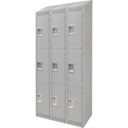 Lockers, 3 -tier, Bank of 3, 36" x 18" x 82", Steel, Grey, Knocked Down Maritime Industrial Rubber