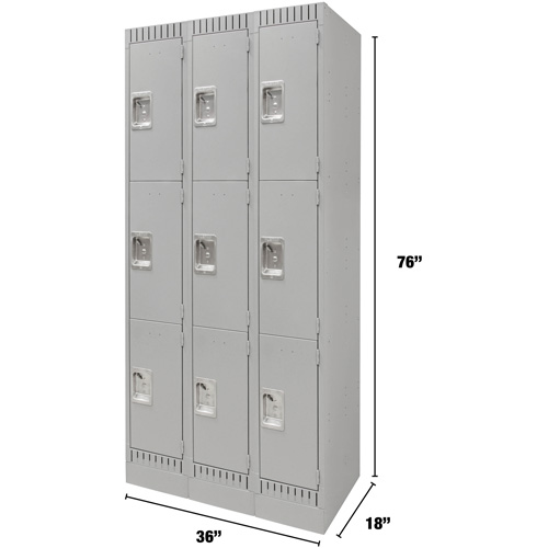 Casiers, 3 niveaux, Bloc de 3, 36" x 18" x 76", Acier, Gris, D&eacute;mont&eacute; Maritime Industrial Rubber