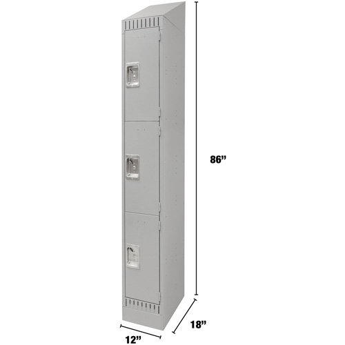 Lockers, 3 -tier, 12" x 18" x 86", Steel, Grey, Knocked Down Maritime Industrial Rubber