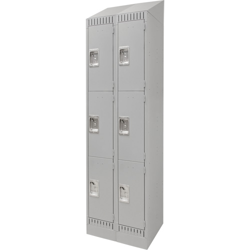 Lockers, 3 -tier, Bank of 2, 24" x 18" x 86", Steel, Grey, Knocked Down Maritime Industrial Rubber
