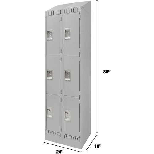 Lockers, 3 -tier, Bank of 2, 24" x 18" x 86", Steel, Grey, Knocked Down Maritime Industrial Rubber