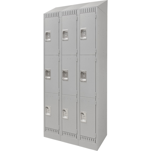 Lockers, 3 -tier, Bank of 3, 36" x 18" x 86", Steel, Grey, Knocked Down Maritime Industrial Rubber