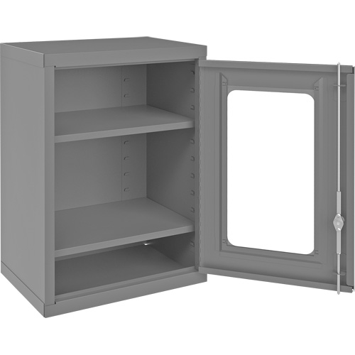 Wall-Mountable Storage Cabinet with Clearview Doors, 26-15/16" H x 18-1/8" W x 13-11/16" D, 2 Shelves, Steel, Grey Maritime Industrial Rubber