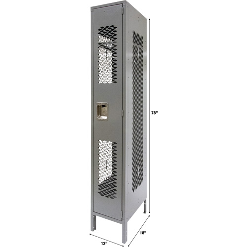 Vented Lockers, 12" x 18" x 78", Steel, Grey, Knocked Down, Perforated Maritime Industrial Rubber