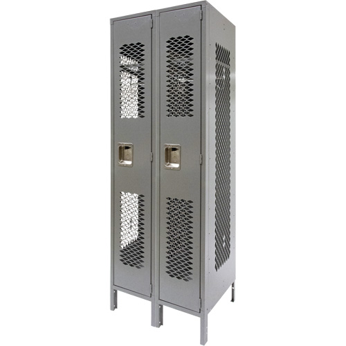 Vented Lockers, Bank of 2, 24" x 18" x 78", Steel, Grey, Knocked Down, Perforated Maritime Industrial Rubber