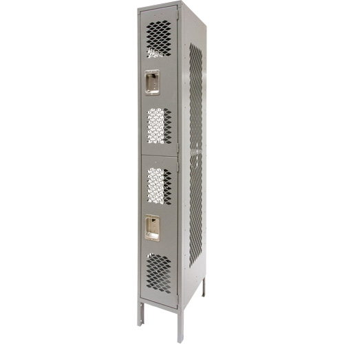 Vented Lockers, 2 -tier, 12" x 18" x 78", Steel, Grey, Knocked Down, Perforated Maritime Industrial Rubber