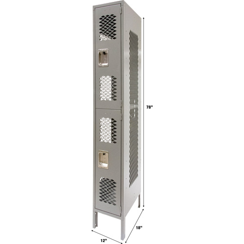 Vented Lockers, 2 -tier, 12" x 18" x 78", Steel, Grey, Knocked Down, Perforated Maritime Industrial Rubber