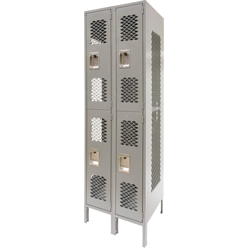 Vented Lockers, 2 -tier, Bank of 2, 24" x 18" x 78", Steel, Grey, Knocked Down, Perforated Maritime Industrial Rubber