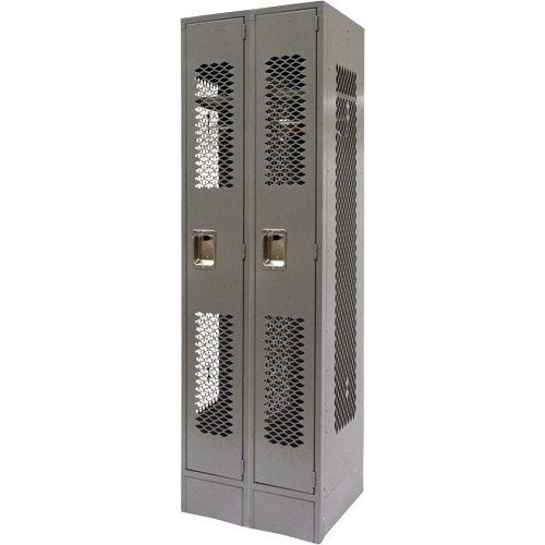 Vented Lockers, Bank of 2, 24" x 18" x 78", Steel, Grey, Knocked Down, Perforated Maritime Industrial Rubber