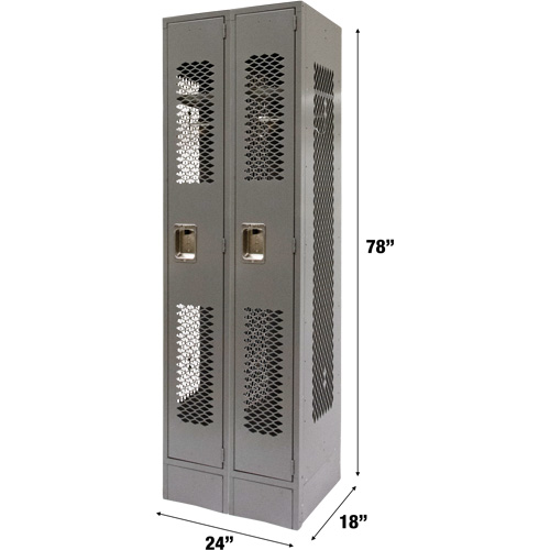 Vented Lockers, Bank of 2, 24" x 18" x 78", Steel, Grey, Knocked Down, Perforated Maritime Industrial Rubber