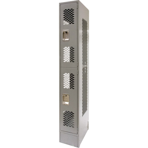 Vented Lockers, 2 -tier, 12" x 18" x 78", Steel, Grey, Knocked Down, Perforated Maritime Industrial Rubber