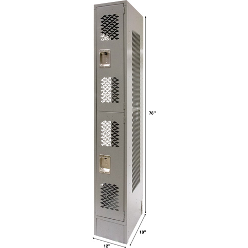 Vented Lockers, 2 -tier, 12" x 18" x 78", Steel, Grey, Knocked Down, Perforated Maritime Industrial Rubber