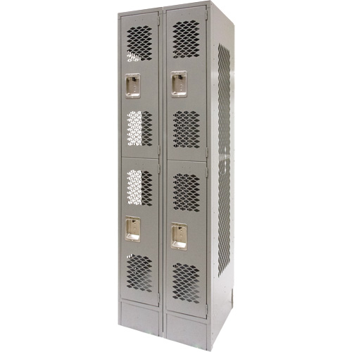 Vented Lockers, 2 -tier, Bank of 2, 24" x 18" x 78", Steel, Grey, Knocked Down, Perforated Maritime Industrial Rubber