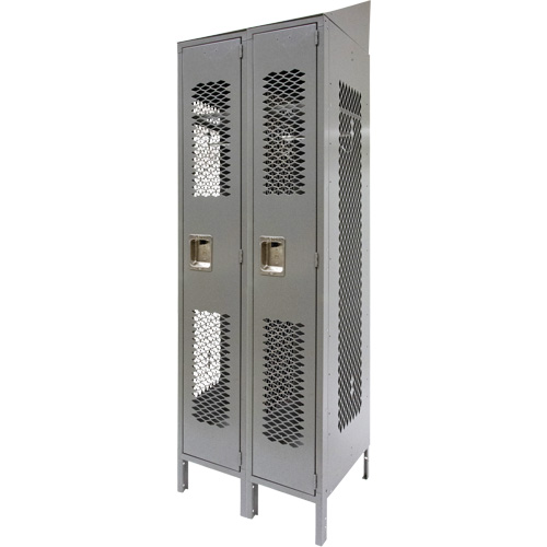 Vented Lockers, Bank of 2, 24" x 18" x 88", Steel, Grey, Knocked Down, Perforated Maritime Industrial Rubber